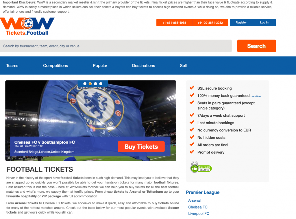 WowTickets Home page - SeatPick review
