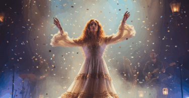 Florence Welch performing live with flowing dress on stage during The Everybody Scream Tour 2026
